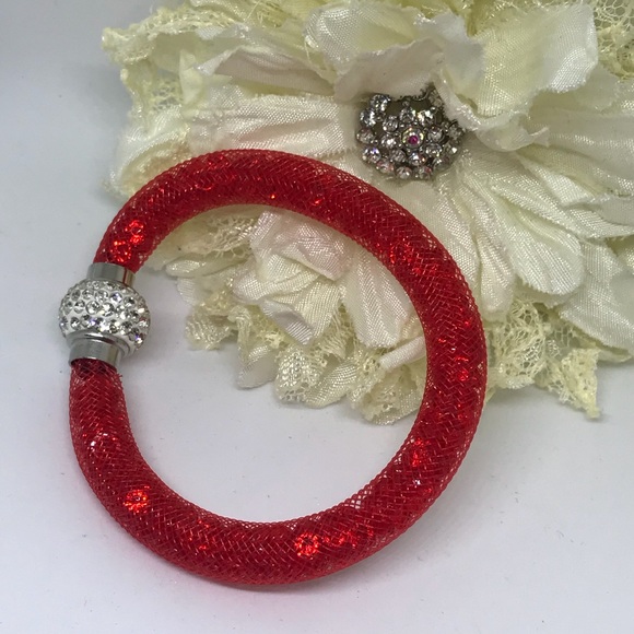7" Red Crystal Mesh Bracelet [JW-25] - Picture 5 of 6
